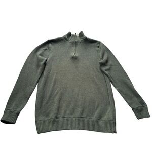 Eddie Bauer Men's 1/4 Zip Sweater Olive Green 100% Cotton‎ XL Tall Preppy